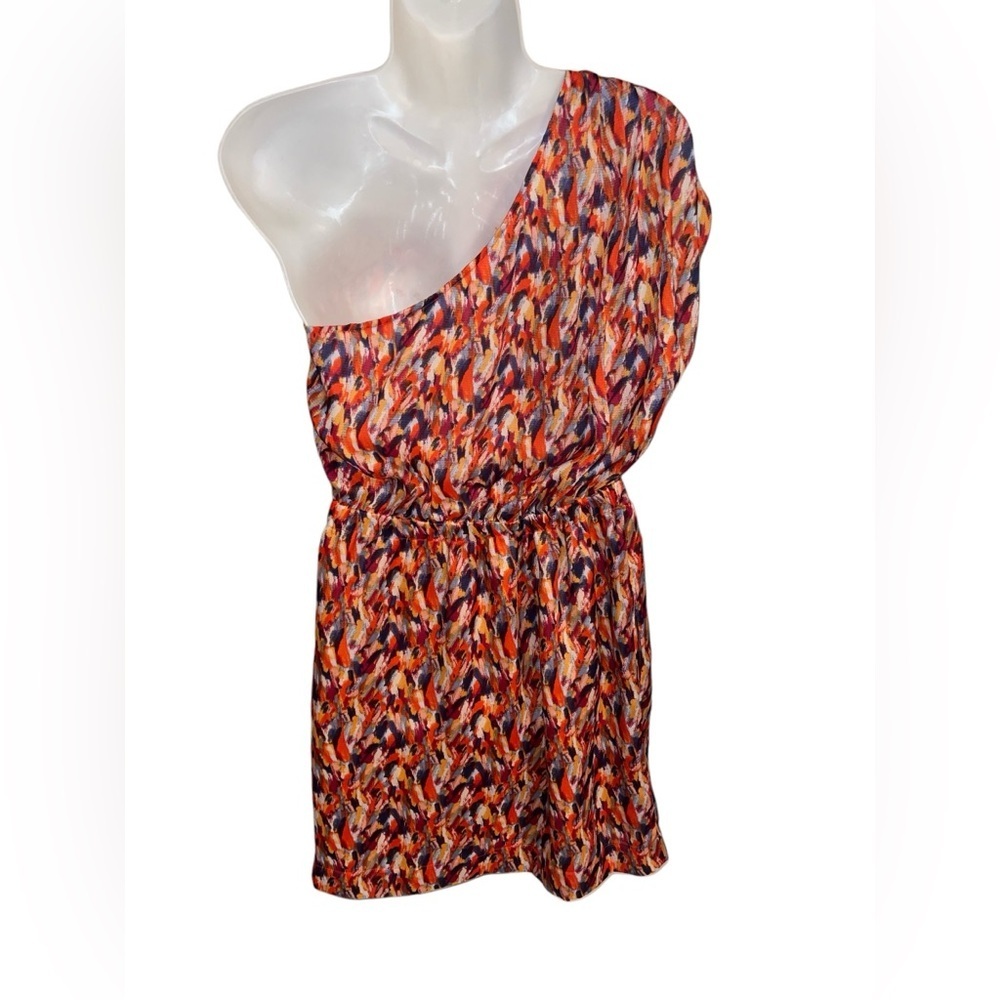 BCBGeneration Women's Orange Multi Color One Shoulder Dress XS w/ Pockets - Picture 4 of 10